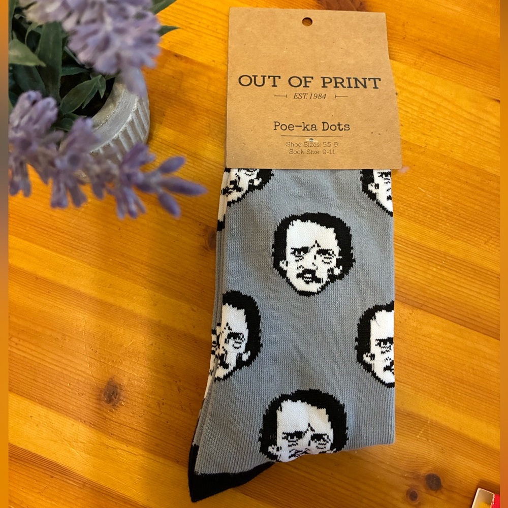 Out of Print Poe-ka Dots, Edgar Allan Poe. Black and Gray Socks